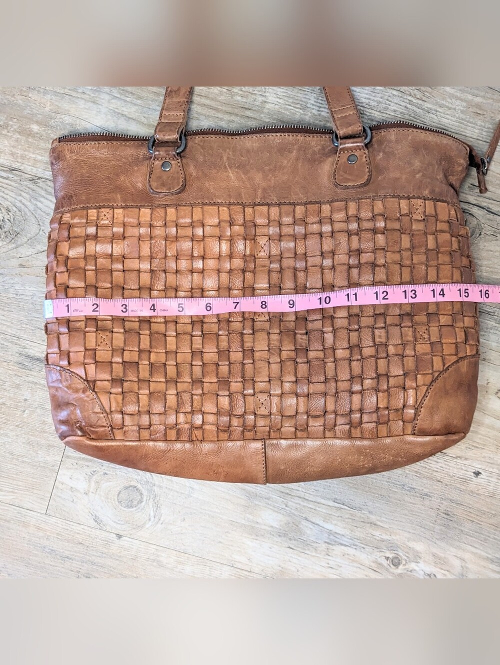 Vilenca (Anthropologie Brown Soft Leather Woven Front Design Laptop Shoulder Bag - Picture 6 of 8